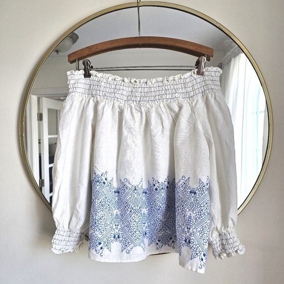 Aqua Women’s Linen Blend Off The Shoulder White Top - Size Large NWT - Picture 7 of 12